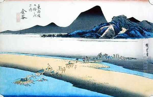 Kamaya Oigawa Embo Further Bank of the Oi River No 25 from the series 53 Stations of the Tokaido Raod - view 1