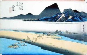 Kamaya Oigawa Embo Further Bank of the Oi River No 25 from the series 53 Stations of the Tokaido Raod by Utagawa or Ando Hiroshige