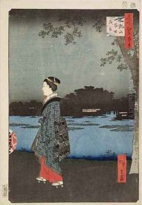 Night View of Sanya Canal and Matsuchi Hill from the series 100 Views of Famous Views of Edo by Utagawa or Ando Hiroshige