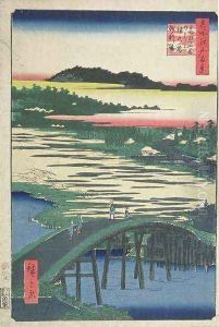Sugatami Bridge Omokage Bridge and Jariba at Takata from the series One Hundred Famous Views of Edo by Utagawa or Ando Hiroshige
