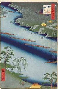 The Kawaguchi Ferry and Zenkoji Temple from One Hundred famous views of Edo