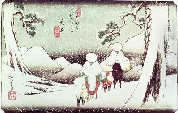 Travellers in the Snow at Oi from the series 69 Stations of Kisokaido - view 1