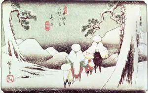 Travellers in the Snow at Oi from the series 69 Stations of Kisokaido by Utagawa or Ando Hiroshige