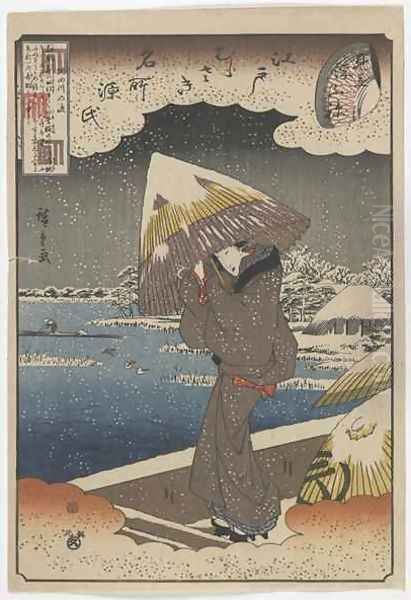 Famous Sites in Edo and Chapters from the Tale of Genji: Ferry on the Sumida River matched with the Ukifune Chapter Edo period - view 1