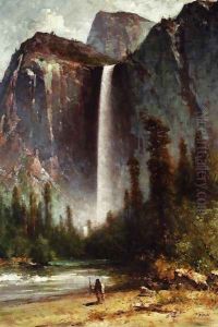Ahwahneechee - Piute Indian at Bridal Veil Falls, Yosemite by Thomas Hill