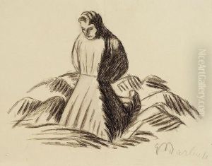 Kniender Auf Felsig Aufgebrochenem Grund by Ernst Barlach