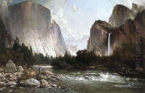 Piute Fishing on the Merced River, Yosemite Valley by Thomas Hill
