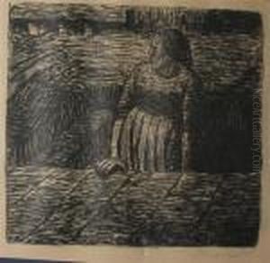 Stehende Frau Auf Halber Kellertreppe