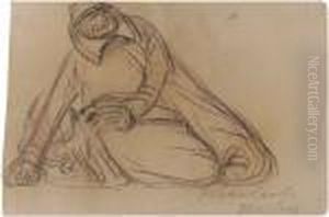 Auf Dem Boden Sitzender Mann Mit Hund by Ernst Barlach