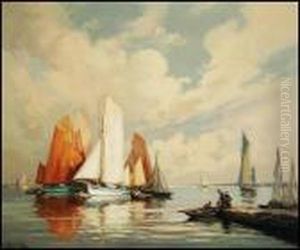 Fishing Boats In The Harbour by Henri Alphonse Barnoin