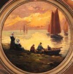 Retour De Peche Soleil Couchant by Henri Alphonse Barnoin