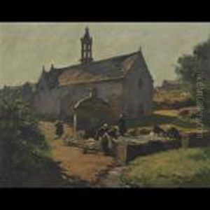 Breton Washerwomen At A Sunlit Trough by Henri Alphonse Barnoin