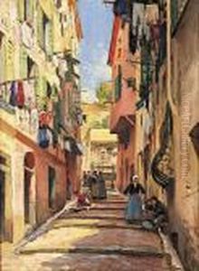 Rue Animee Dans Une Ville Mediterraneenne by Henri Alphonse Barnoin