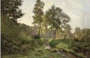 Woodland River At Dusk by Henri Alphonse Barnoin