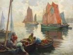 Heimkehrende Fischer. by Henri Alphonse Barnoin
