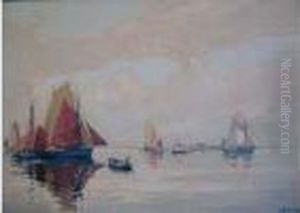 < Bateaux De Peche Par Calme Plat >. by Henri Alphonse Barnoin