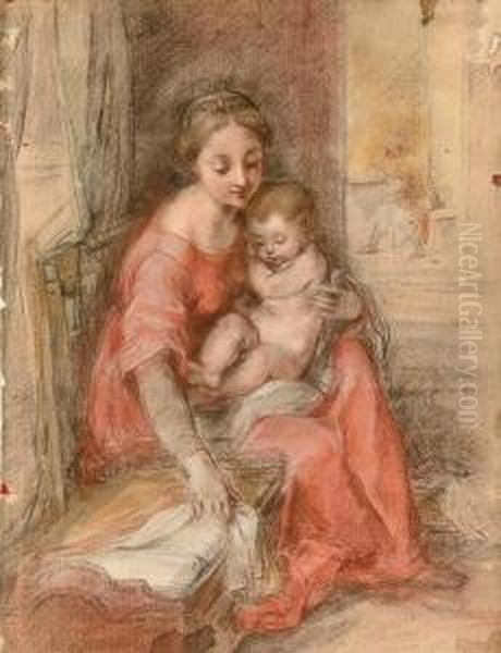 The Madonna And Child Beside A 
Crib In An Interior, Saint Josephseen Reading Through A Doorway To The 
Right - view 1