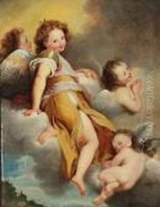 Angel And Cherubs Attending, A Landscapebelow