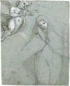 Maria Mit Dem Schutzmantel Und Einem Engel.
