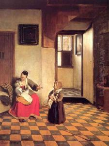 A Woman With A Baby In Her Lap And A Small Child