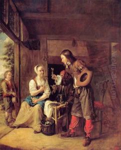 A Man Offering A Glass Of Wine To A Woman by Pieter De Hooch