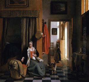 Mother Lacing Her Bodice beside a Cradle 1659-60 by Pieter De Hooch