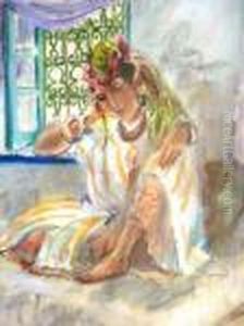 North African Woman Seated In An Interior by Maurice Barraud