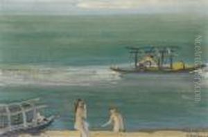 Boats And Bathers At Lago Maggiore