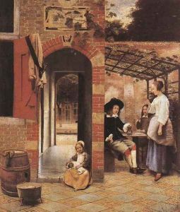 Figures Drinking in a Courtyard