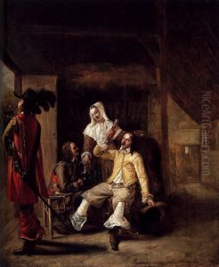 Two Soldiers and a Serving Woman with a Trumpeter by Pieter De Hooch