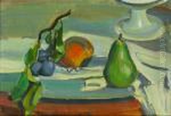 Fruchtestillleben Mit Zwetschgen, Pfirsich Und Birne - view 1