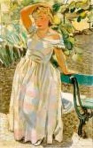 Jeune Femme Pres D'un Banc by Maurice Barraud