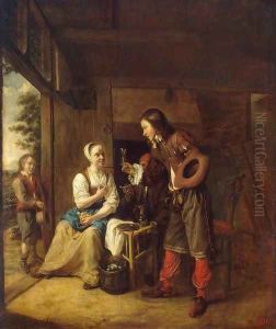 Man Offering a Glass of Wine to a Woman by Pieter De Hooch