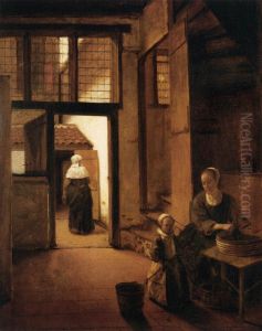 Woman Peeling Vegetables in the Back Room of a Dutch House by Pieter De Hooch