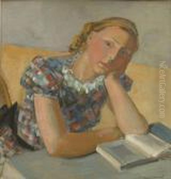 Portrait D'une Jeune Fille Avec
Livre - Portrait De Mlle Ansermet, La Future Epouse De Maurice Barraud - view 1