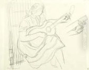 Study For "gitarre Spielende Frau" by Maurice Barraud