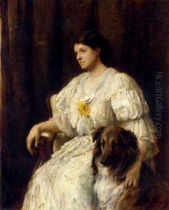 Portrait of a lady with her collie, seated, three-quarter length by Heywood Hardy
