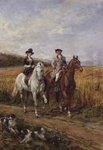Couple Riding with Their Dogs by Heywood Hardy