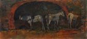 Cavalli Nella Stalla by Giovanni Bartolena