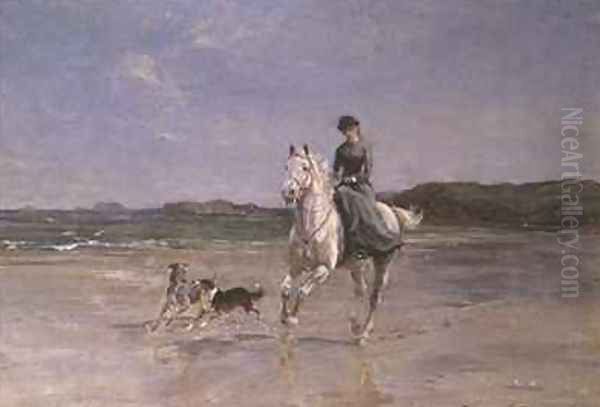 Horse and Rider on a windswept Beach - view 1
