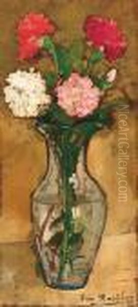 Vaso Di Garofani Rossi, Bianchi E Rosa - view 1