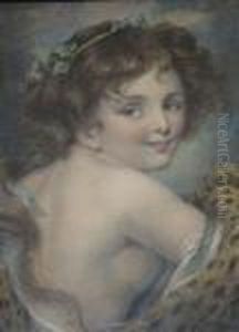 Portrait Of A Young Girl In A Classical Setting, Wearing A Laurel Wreath And Tiger Skin by Francesco Bartolozzi