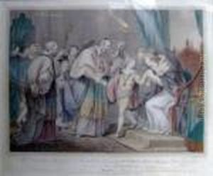 Ra , After Giovanni Battista
Cipriani Ra , 'the Dowager Queen Of Edward 4th Parting With The Duke Of
York To The Two Archbishops', Handcoloured Engraving, 33cm X 39cm,
Framed by Francesco Bartolozzi