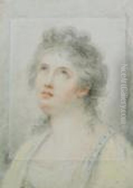 Aufblickender Frauenkopf. Farbkreiden Auf Papier. 23,5 X 17,3 Cm. Rechts Unten Signiert. - view 1