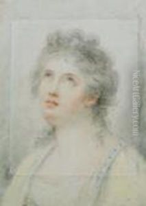 Aufblickender Frauenkopf. Farbkreiden Auf Papier. 23,5 X 17,3 Cm. Rechts Unten Signiert.