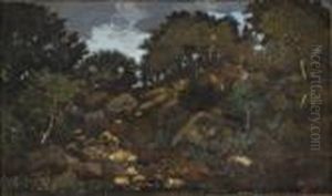 Rochers Dans La Foret De Fontainebleau by Antoine-louis Barye
