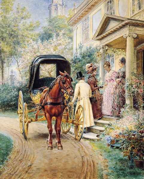 Mrs. Lydig and Her Daughter Greeting Their Guest - view 1