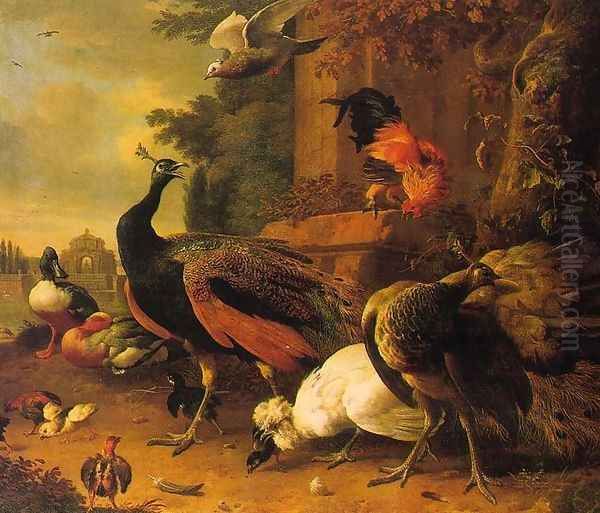 Birds in a Park 1686 by Melchior de Hondecoeter