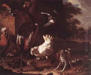 Birds and a Spaniel in a Garden