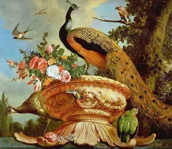 A Peacock on a Decorative Urn - view 1